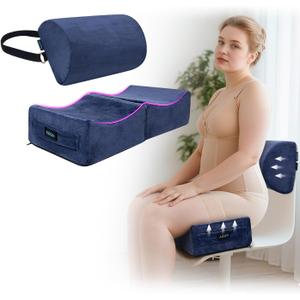 AOSSA BBL Pillow After Surgery for Sitting, Driving - Brazilian Butt Lift Seat Cushion & Back Support Set, Foldable Booty Pillow for Car, Travel, Office - Post Surgery Lipo Recovery Supplies (Blue)