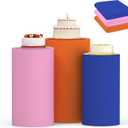 Cylinder Covers Set of 3, Cylinder Stand Covers for Parties,Round Pedestal Stand Covers for Cylinder Stands for Wedding Party Birthday Display(Cylinder Stands Not Included) (Dark Blue Deep Pink Orange, S+M+L)