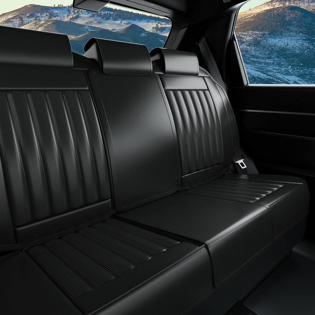 3 Pieces LB Rear Car Seat Covers, Waterproof Nappa Leather Rear Car Seat Protectors, Universal Auto Interior Fit for Sedans SUV Pick-up Truck, Black