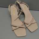 Athlefit Kitten Heels for Women Square Open Toe Strappy Heeled Sandals Ankle Strap Dress High Heels for Prom Party Wedding (Nude, 8)