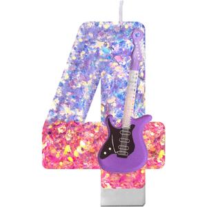 K-Pop Birthday Candle  Purple & Pink Glitter Music Theme Cake Candle with Guitar, Musical Party Decor for Girls, Teens, Kpop Fans (4)