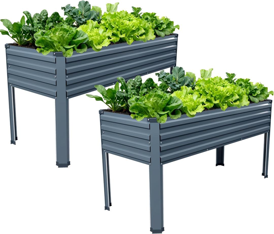 Vengarus Galvanized Raised Garden Bed Outdoor with Legs,481830in Metal Elevated Raised Planter Box for Backyard, Patio, Balcony, 300lb Capacity,Grey(2PCS)
