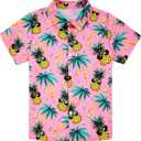 westwolf Little Big Boys Hawaiian Shirts Button Down Short Sleeve Tops Hawaiian Shirt for Kids 3-14T (Pink)