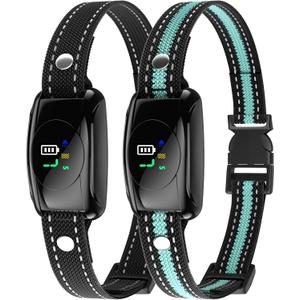 Bark Collar, 2 Pack No Shock Bark Collar for Large & Medium Dogs - Safe & Humane Barking Collar with Beep Vibration & 7 Sensitivity Levels, 100% IPX7 Waterproof Dog Training Collar Indoor Outdoor Use (Black Green)