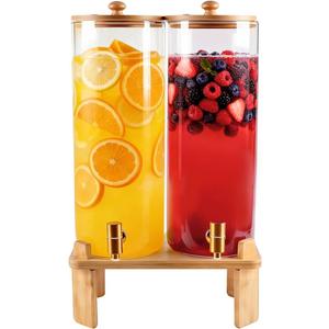 2 Gallon 2 Pack large Glass Drink dispenser for parties,Beverage Dispenser With Wood Stand,Water Dispensers with spigot,lemonade dispenser,juice containers & water pitcher with lid