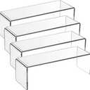 4 Pcs Acrylic Risers Display Stands, 11.8" x 3.9" x 3.9" Clear Acrylic Cabinet Organizer Shelf Kitchen Spice Rack Countertop Display Rack for Dishes, Bottles, Perfumes, Ornaments (5mm Thick)