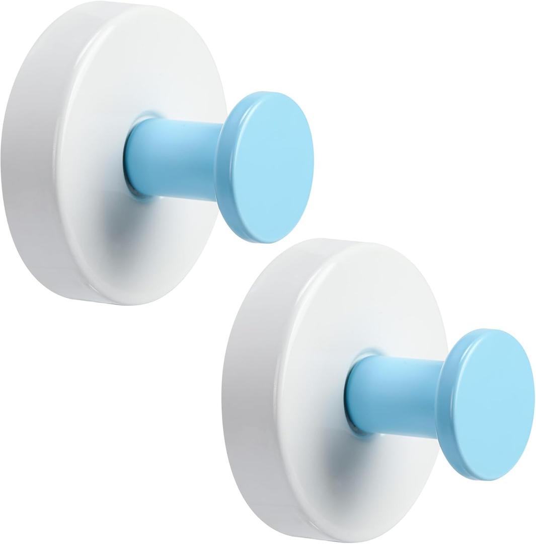 Suction Cup Hooks for Shower No-Drill Bathroom Hooks for Towels, Robes, Loofah Mountable on Bathroom Walls, Kitchen, Glass, Mirrors, Tile and Smooth,Non-Porous Surfaces (2, Klein Blue White)