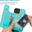 ONETOP Compatible with iPhone 14 Wallet Case with Card Holder, PU Leather Kickstand Card Slots Case, Double Magnetic Clasp and Durable Shockproof Cover 6.1 Inch (Light Blue)
