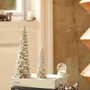 RM ROOMERS 2Pcs Resin Christmas Tree Statues Clearance, Table Top Small White Christmas Decorative Figurine Set, Indoor Artificial Xmas Tree Figurines for Desk Mantel Decor Gifts