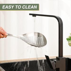 Bokon 1 Pieces Skimmer Slotted Spoon Spider Strainer Stainless Steel Skimmer Ladle Rustproof Frying Spoon Strainer Colander with Hanging Holes for Kitchen Cooking Draining and Frying