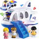 PLAY Airplane Toy for Kids - Toddler Airplane Toys Travel Plane Toys for Kids 2+ Years Old with Small Figures & Baggage Carrier, Musical Toy Airplane with Lights for Boys Girls Gifts Birthday (Blue)