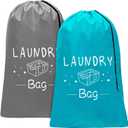 Sylfairy 2 Pack Extra Large Travel Laundry Bag, Dirty Clothes Organizer with Drawstring,Heavy Duty Travel Laundry Bags,Easy Fit a Laundry Hamper Travel Essentials (Grey+Blue)