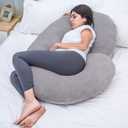 1 MIDDLE ONE Pregnancy Pillow, C Shaped Full Body Pillow for Maternity Support and Pregnant Women Sleeping with Velvet Cover (Dark Grey)
