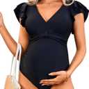 Blooming Jelly Women's Plus Size Swimsuit One Piece Tummy Control Bathing Suit Modest Full Coverage Ruffle Swim Suits (Large, Maternity Black)