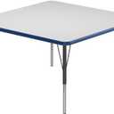 Correll 42" Square Classroom Activity Table, Height Adjustable (19"-29") Markerboard/Dry Erase Durable High Pressure Top, Blue Edge, Black/Chrome Legs, School Furniture, Made in The USA, Blue
