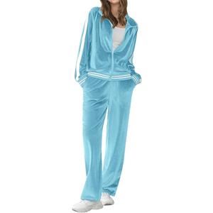 Ekouaer Women's Velvet Velor Tracksuits 2 Piece Lounge Outfits Zip Up Sweatshirt and Sweatpants with Pockets, Size -M