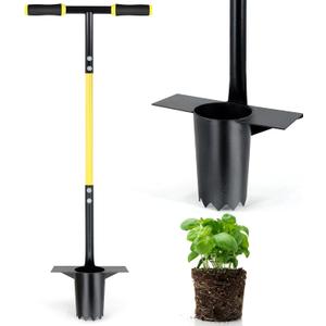 Jardineer Bulb Planter Tool Long Handle, Heavy Duty Stainless Steel Garden Transplanter with Ergonomic Handle, Ideal for Planting Bulbs, Seedlings, Flowers & Vegetables, Durable Gardening Hand Tool (single)