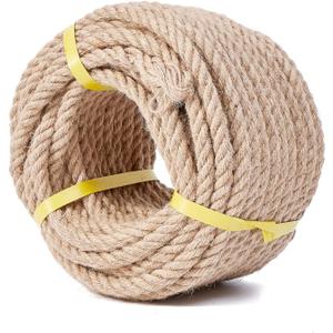 Jute Rope 1/2 Inch 50 Feet, Heavy Duty Natural Hemp Rope, Twisted Hemp for Crafts, Gardening, Bundling, Climbing, Hammock, Nautical, Tug of War, Railings, Home Decorating