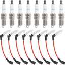 41-110 Iridium Spark Plugs and M8-48322 Spark Plug Wires Compatible with Chevy Silverado Suburban Avalanche Express GMC Cadillac Escalade Yukon Sierra Savana 5.3 6.0L 6.2L V8 LS Truck MCCKLE (8 Set)