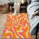 Retro Area Rug, Orange 70s Wavy Swirl Pattern, Machine Washable Modern Non-Slip Rug, Home Decor Floor Carpet for Classroom Laundry Bedroom Living Room, 5' x 7'
