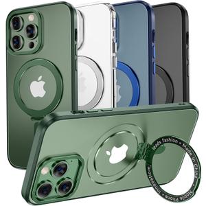 MAGIC JOHN for iPhone 11 Pro Max Case, Compatible with Magsafe, With Magnetic Metal Stand, Military Grade Shockproof, Anti Yellowing, Translucent Matte Back With Soft Edge, Green
