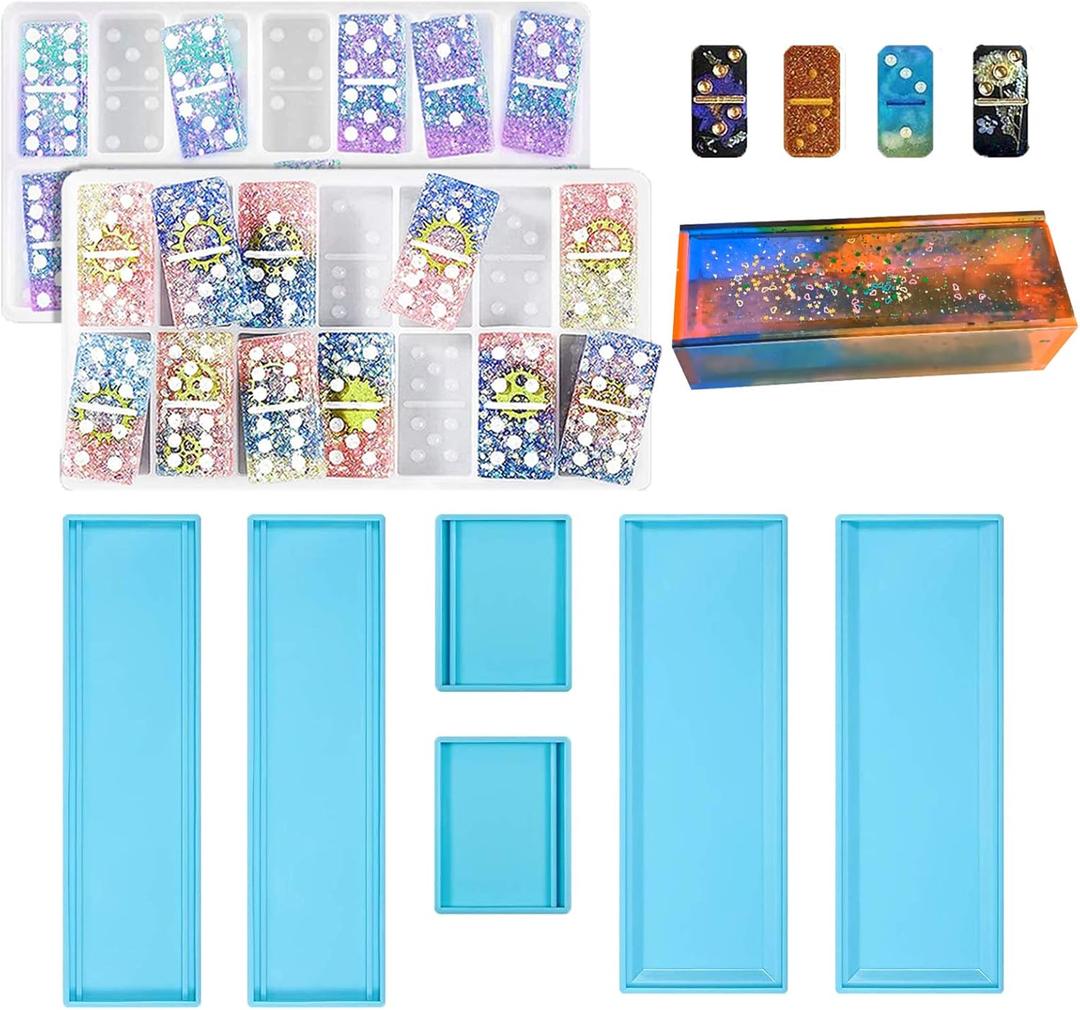 Domino Molds for Epoxy Resin Box, Domino Resin Mold Set for Casting, Storage Box Mould for DIY Epoxy Crafts Making Tool