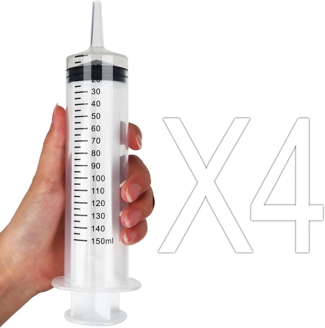 4Pack 150ml Large Syringe for Liquid - Big Plastic Syringes for Thick Liquids, Giant without Needle Syringe for Paint Fluid, Irrigation Water, Feeding Food Equine (4Pcs 150 ml)