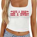 Cowgirl Tank Tops for Women Western Rodeo Crop Tops Cowboy Country Concert Sleeveless Graphic Tees (Medium, White Font)