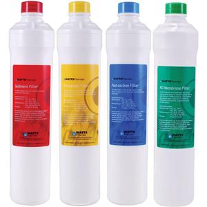 Watts Premier RO 4-Pack Filter Kit for 4 Stage Pure Plus/Zero Plus Reverse Osmosis System, Push Button Water Filter Replacement, Sediment, Carbon Pre- & Post, and Membrane Variants Included