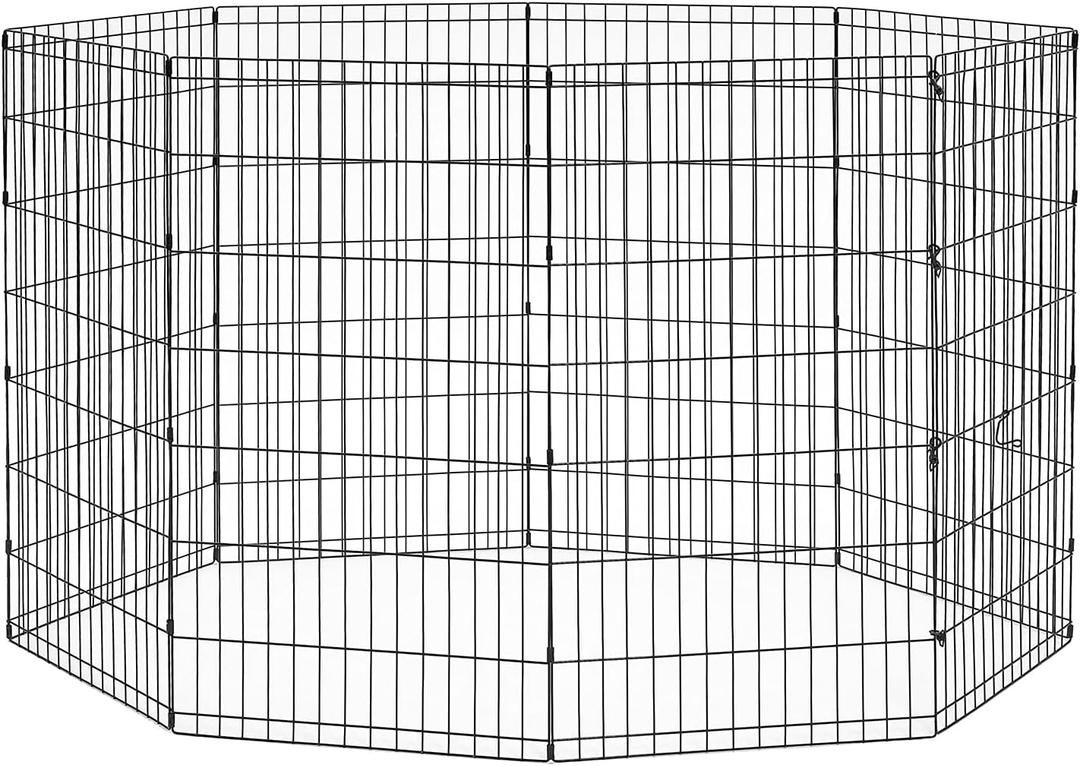 New World Folding Metal Dog Exercise Pen, Indoor/Outdoor Playpen with No Door, Provides 16 Sq Feet of Play Space, 42-Inches Tall, Black E-Coated