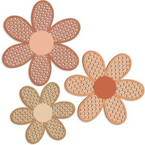 Maitys 3 Pieces Boho Daisy Wall Decor Natural Rattan Flower Wall Hanging Art Wooden Boho Art Nursery Flowers Farmhouse Hanging Decor for Home Office Nursery(Fresh Color)