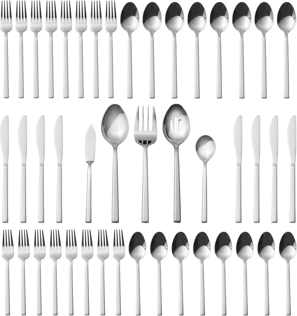 Alata Cube 45-Piece Forged Stainless Steel Flatware Set Cutlery Set,Service for 8,Silver Finish,Dishwasher Safe