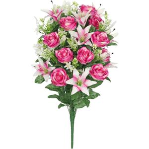 Briful Artificial Flowers for Cemetery, Cemetery Flowers for Grave, Weather Resistant Cemetery Flowers for Vase, Large Sympathy Grave Floral Arrangement with Roses Lily Flowers