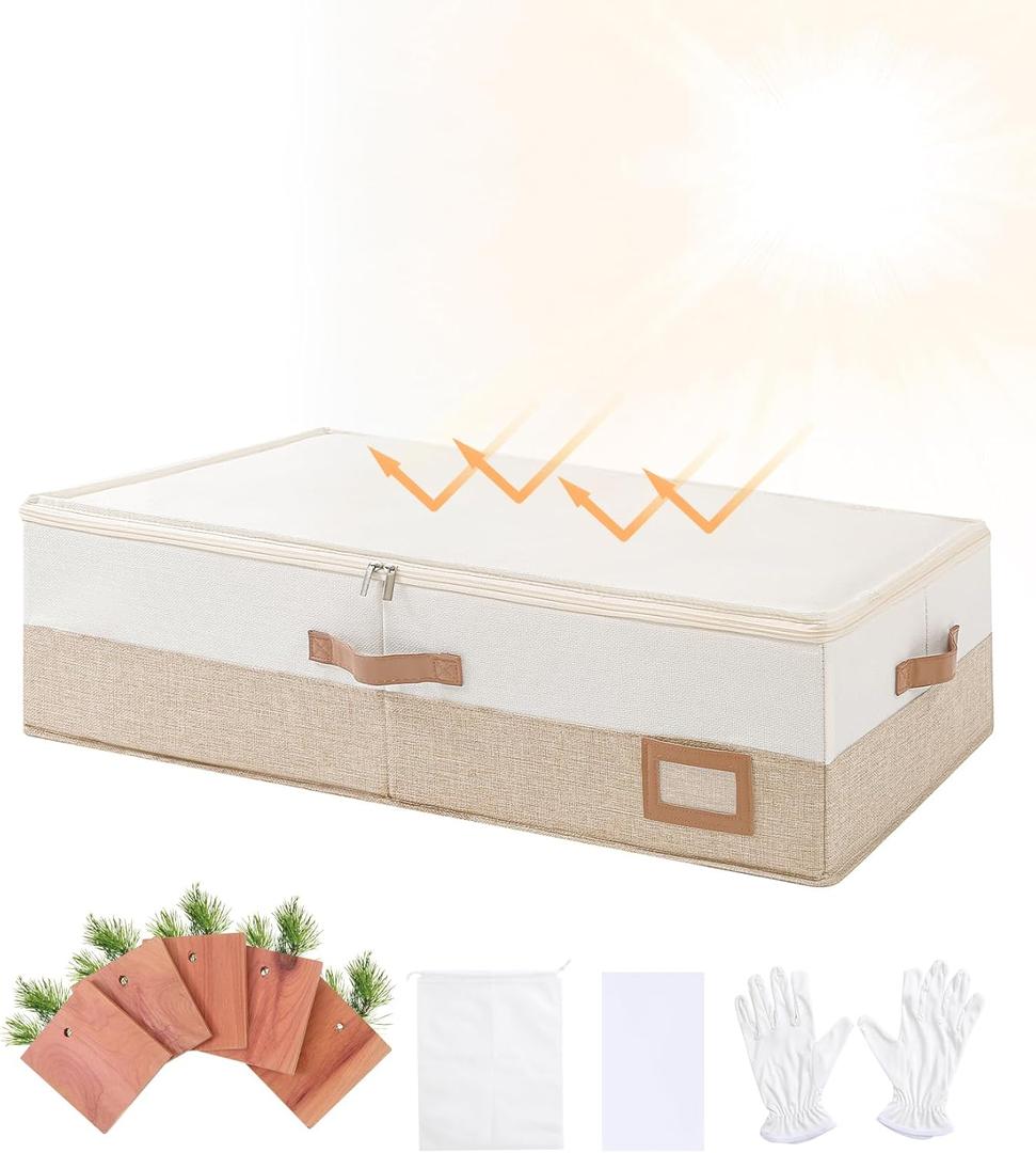 Coorganisers Wedding Dress Storage Box, Large Wedding Dress Preservation Box with 5 Cedar Wood Blocks, 30 Sheets of Acid-Free Tissue Paper, Microfiber Gloves, and Dust-Proof Bag-Beige&Linen Color