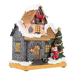 Beaupretty Christmas Village House Resin LED Light House Winter Snow Building with Santa Claus Decoration for Desktop Ornament (Assorted Color 1)