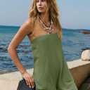 ReachMe Womens Strapless Short Rompers Off Shoulder One Piece Short Jumpsuits Summer Sleeveless Rompers with Pockets (Green, S)