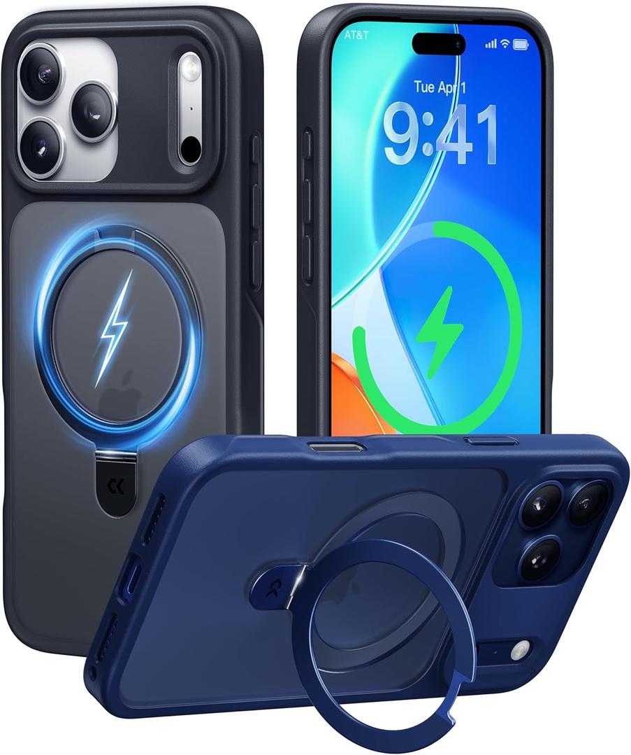 CASEKOO Ultra-Magnetic Stand for iPhone 17 Pro Case [Military Drop Protection] [Compatible with MagSafe] Shockproof Translucent Matte Slim Ring for iPhone 17 Pro Phone Case 6.3", Black