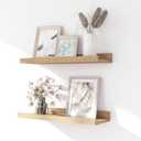 Floating Shelves for Wall Decor, Wall Mounted Wood Storage Shelf for Bedroom, Living Room, Bathroom, Kitchen, Nursery, Display Picture Ledge Shelf with Lip Set of 2-14 Inches, Oak (13.6in)