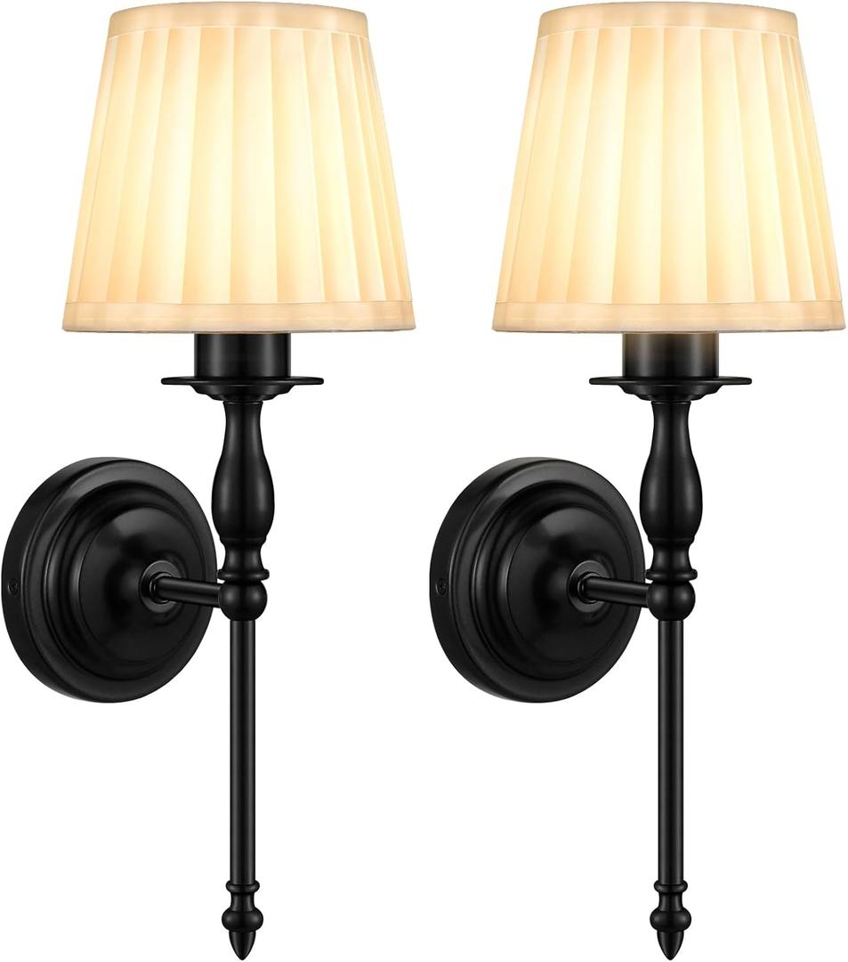 10000mAh Battery Operated Wall Sconce Set of 2,Rechargeable Wall Sconces set of Two,Vintage Black Sconces Wall Decor,Wireless Wall Lamp,Cordless Wall Lights Living Room Bedroom (Not Peel and Stick on) (16.75in)