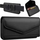 Leather Cell Phone Holster with Card Holder and Belt Clip Protective Case for iPhone Pro Max, Plus 17 16 15 14 13 12 16e, Samsung Galaxy FE, Plus S25 S24 S23 S22, L-Black