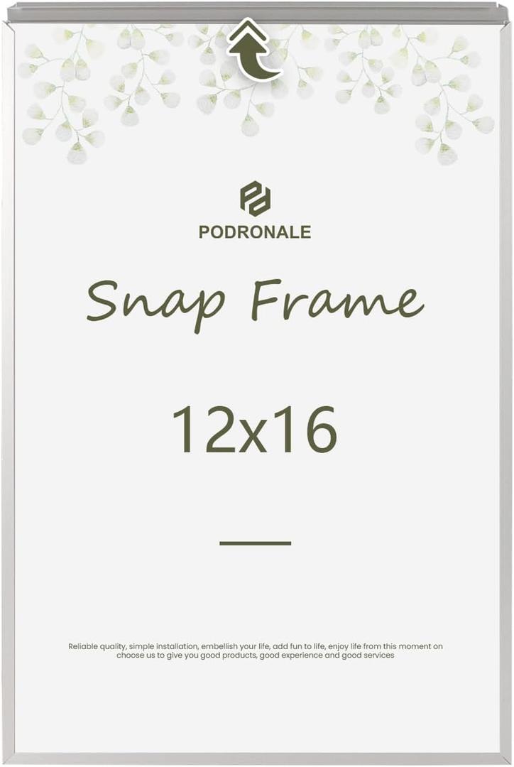 12x16 Poster Frames 1PCS, Plexiglass, Silver Aluminum Snap Frame, Front-loading Frame for Wall