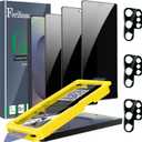 Ferilinso [Auto Dust Install] 3 Pack Privacy Screen Protector for Samsung Galaxy S25 Ultra [Phone Case fit], 3 Tempered Glass Camera Lens Accessories for Samsung S25 Ultra