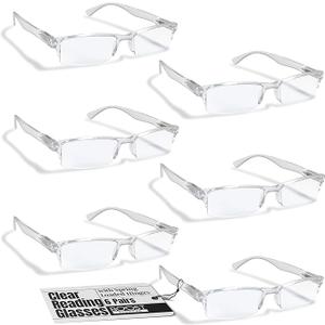Boost Eyewear 6 Pack Reading Glasses, Clear Half Rim Frames, for Men and Women, with Comfort Spring Loaded Hinges, Clear, 6 Pairs (+2.50)
