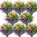 Hananona 24 Pcs Artificial Flowers Outdoor, Faux Artificial Plants UV Resistant Plastic Flower Bulk for Hanging Planter Porch Window Home Wedding Summer Decor (24, Fuchsia, Purple, Yellow, Green)