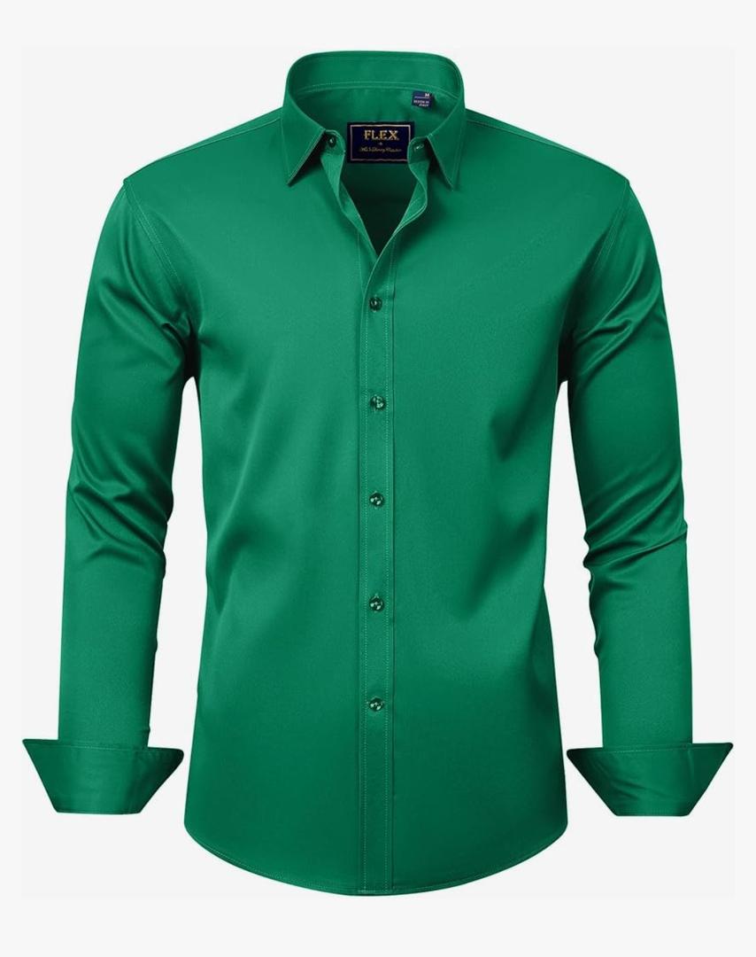 J.VER Men's Dress Shirts Solid Long Sleeve Stretch Wrinkle-Free Formal Shirt Business Casual Button Down Shirts, L