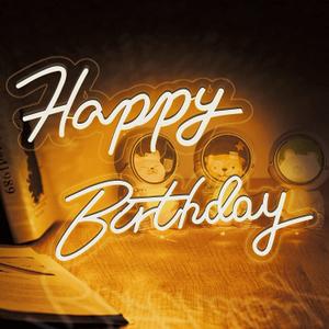 Jumbo Size Happy Birthday LED Neon Signs with Adjustable Brightness Design for Bedroom Restaurant Bar, all Birthday Party and Holiday Party, Size: Happy 18.7x10 in, Birthday 23.1x10 inch (Warm White)