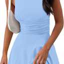 MEROKEETY Women's 2026 Summer Mini Dress Crewneck Sleeveless Ruffle Pleated Tiered Party Club Dresses, Blue, Small