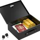 Joinfworld Fireproof Document Box 13"x9"x4" Metal Lock Box with Keys for A4 Paper, Securely Storing, Cash, Passport, Personal Items Black