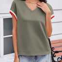 Tankaneo Womens V Neck Oversized Tops Short Sleeve Color Block Tee Shirts | Summer Casual Tops, Loose Fit T Shirts, Baggy Shirt, Half Sleeve (L)