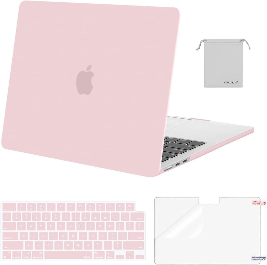 MOSISO Compatible with MacBook Air 13 inch Case 2025 2024 2023 2022 M4 A3240 M3 A3113 M2 A2681, Plastic Hard Shell&Keyboard Cover&Screen Film&Pouch for MacBook Air 13.6 inch Case, Baby Pink